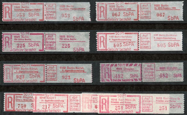 DDR Set: 10 versch. Einschreibmarken
