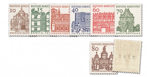 BRD MiNr. 454/61 R ** mit Zählnummer FM Deutsche Bauwerke 1964 ( 7 Werte)