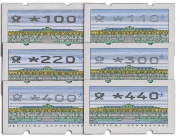 BRD ATM MiNr. 2.2.3 VS2 ** 6 Werte Sanssouci mit Nadeldruck Posthorn, (100-440 Pf)