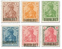 Dt. Abst.Geb. Saargebiet MiNr. 44/49 ** Germania-Satz mit Aufdruck