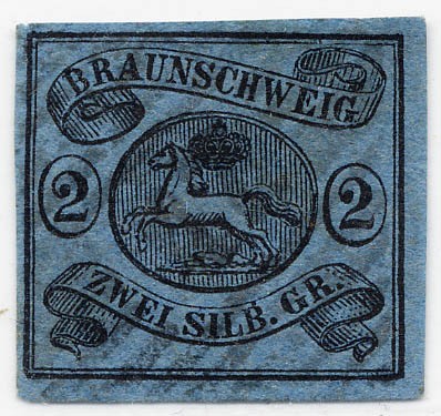 Braunschweig MiNr. 7b o 2 Silbergroschen / schwarz auf hellblau