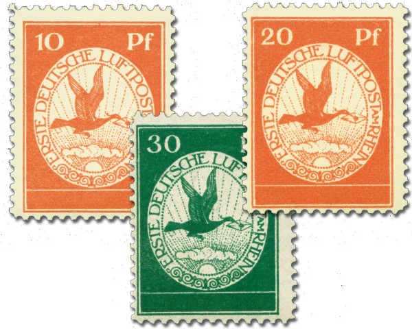 Dt. Reich Flugpostmarken MiNr. I - III ** Flugpost am Rhein und Main, 1912