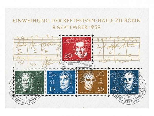 BRD Bl. 2 MiNr. 315/19 o "a-b-c" -Ersttags-SoSt. Einweihung der Beethoven-Halle