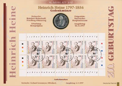 BRD Numisblatt 3/1997 200. Geburtstag Heinrich Heine