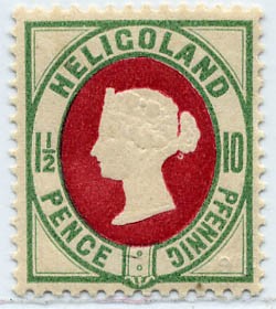 Helgoland MiNr. 14e ** 10Pf/1 1/2 P bläul.grün/karmin