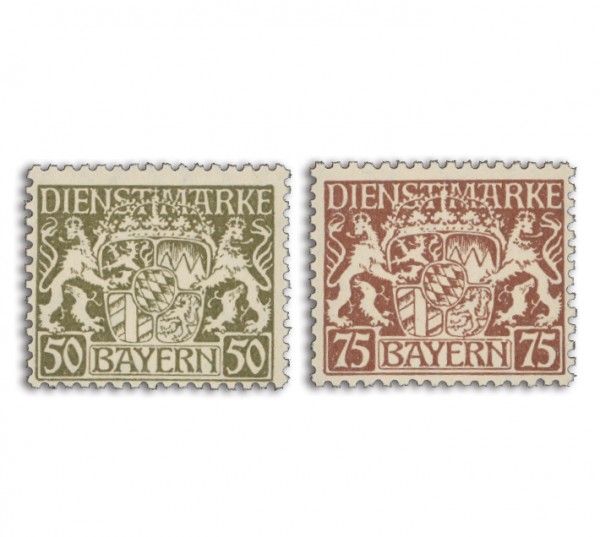 Bayern Dienstmarken MiNr. 39I + 41I ** Bayrisches Staatswappen 1919 ohne Aufdruck