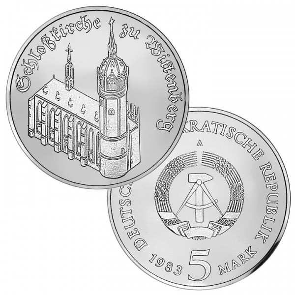DDR Münze 1983, 5 M, st Schloßkirche zu Wittenberg