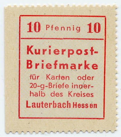 Dt. Lokalausgabe - Lauterbach (n.a.) MiNr. 1 III ** - Kurierpostmarke (PF III)