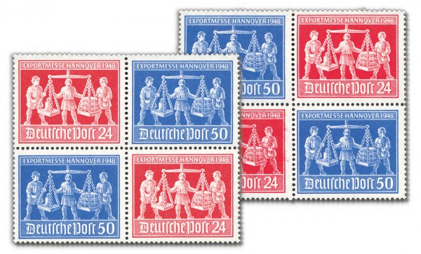 All.Bes.GA MiNr. 969/70 V Zd1+V Zd 2 ** 2 Viererblocks, Exportmesse Hannover 1948