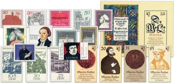 DDR/BRD Martin-Luther-Set ** 18 Briefmarken, 1 Block