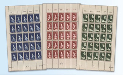 Saarland Bogensatz MiNr. 376/378 ** Volkshilfe 1956: Gemälde VII