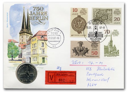 DDR Münzbrief 01 o echt.gel. 750 J. Berlin (Nikolaiviertel)