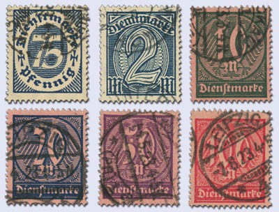 Dt. Reich Dienst MiNr. 69/74 o gepr. Dienstmarken Wertziffern