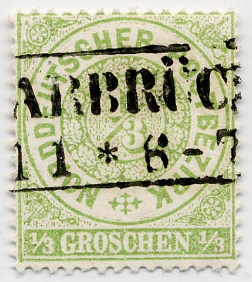 Norddeutscher Postbezirk MiNr. 14 o 1/3 Groschen / gelblichgrün