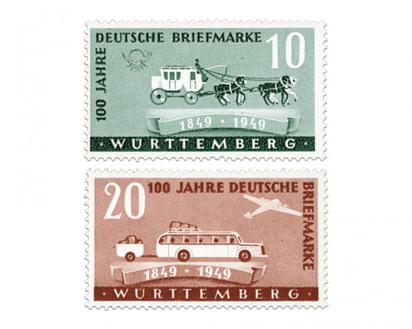 Franz.Zone Wü./Hz. MiNr. 49/50 ** 100 Jahre deutsche Briefmarke