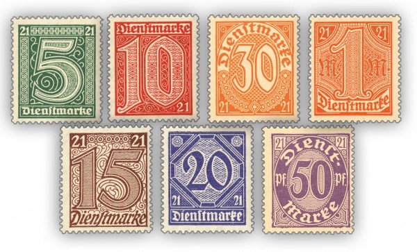 Dt. Reich Dienst MiNr. 16-22 ** Dienstmarken für Preussen (Ziffer 21), 7 Werte