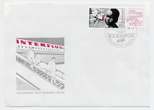 DDR FDC MiNr. 3202 b Solidarität (je 1 x rotes + schwarzes Zierfeld)