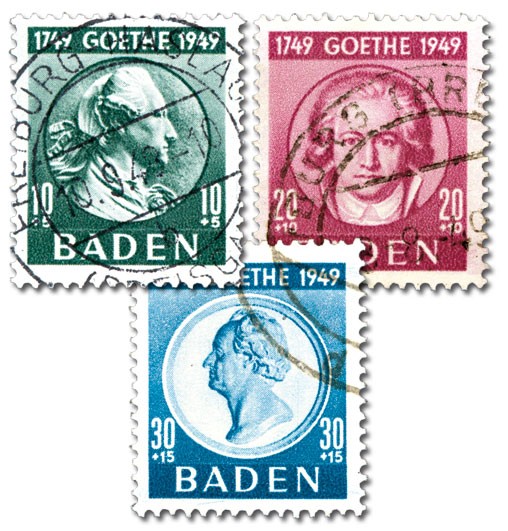 Franz.Zone Baden MiNr. 47/49 o 200.Geburtstag J.W.v.Goethe