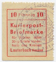 Dt. Lokalausgabe - Lauterbach (n.a.) MiNr. 1 II o - Kurierpostmarke (10 Pf.)