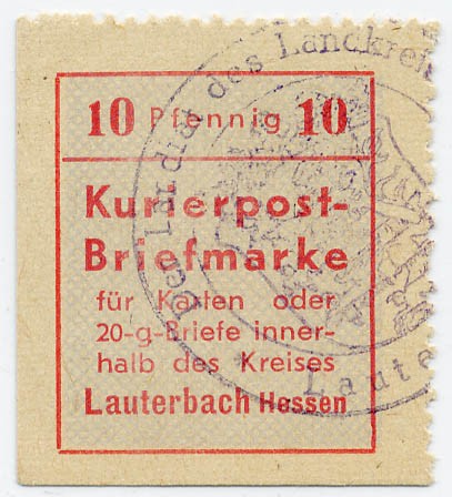 Dt. Lokalausgabe - Lauterbach (n.a.) MiNr. 1 II o - Kurierpostmarke (10 Pf.)