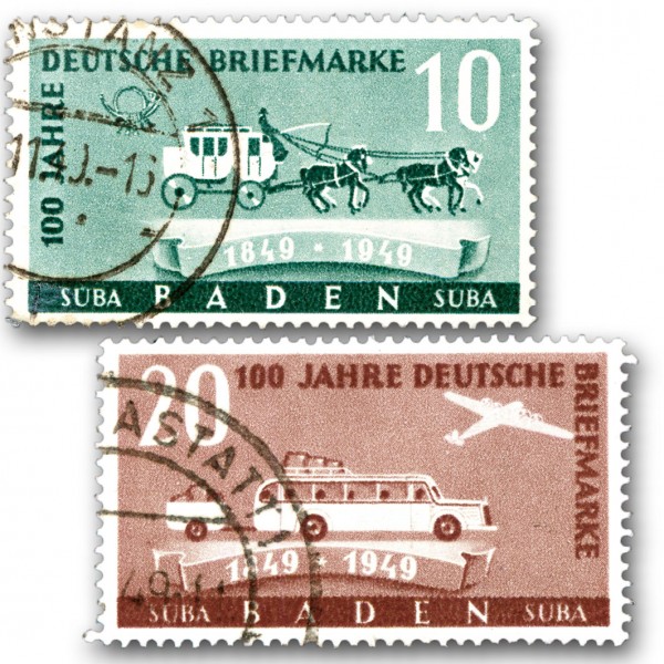 Franz.Zone Baden MiNr. 54/55 o 100 Jahre deutsche Briefmarken