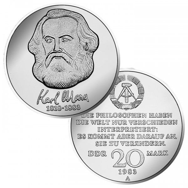 DDR Münze 1983, 20 M, vz/st 100. Todestag Karl Marx