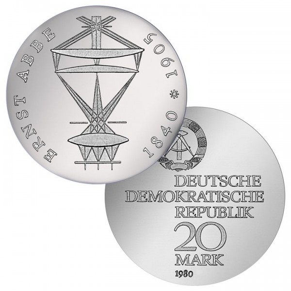 DDR Münze 1980, 20 M, PP 75. Todestag Ernst Abbe