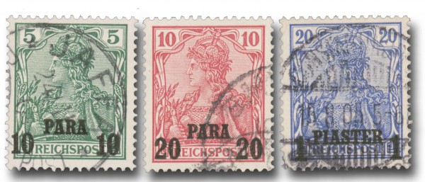 Dt. Post in d. Türkei MiNr. 12II/14II o FM Reichspost - 3 Werte Aufdrucktype II