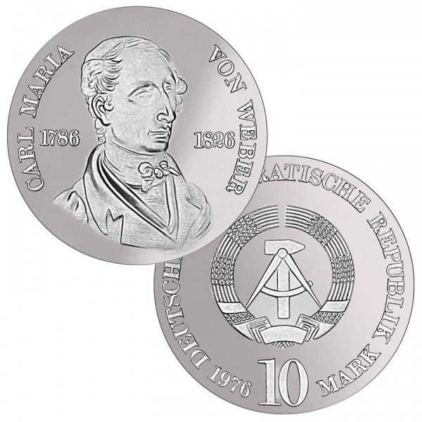 DDR Münze 1976, 10 M, st 150. Todestag Carl M. von Weber