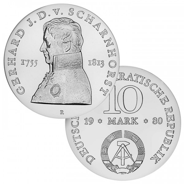 DDR Münze 1980, 10 M, st 225. Geburtstag G.v.Scharnhorst