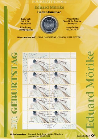 BRD Numisblatt 4/2004 200. Geburtstag Eduard Mörike