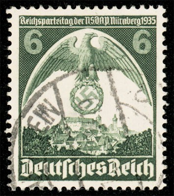Dt. Reich MiNr. 586 Y o mit Wz 4Y 7. Nürnberger Parteitag