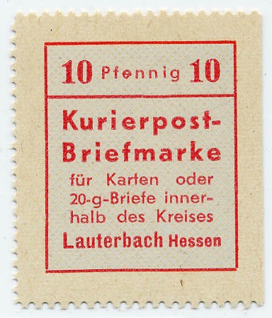 Dt. Lokalausgabe - Lauterbach (n.a.) MiNr. 1 I ** - Kurierpostmarke (PF I)