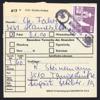 DDR Paketkarte mit MiNr. 1919 60Pf Aufbau i.d. DDR: Dresden Zwinger