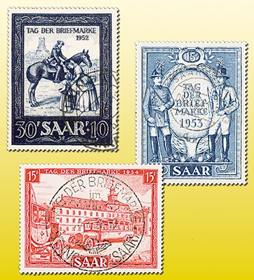 Saarland MiNr. 316, 342, 349 o Tag der Briefmarke