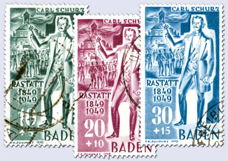 Franz.Zone Baden MiNr. 50/52 o 100. Jhrstg. der Badischen Revolution