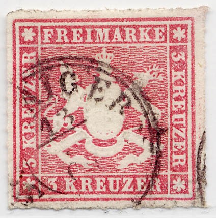 Württemberg MiNr. 31a o 3 Kreuzer, rosa, DS