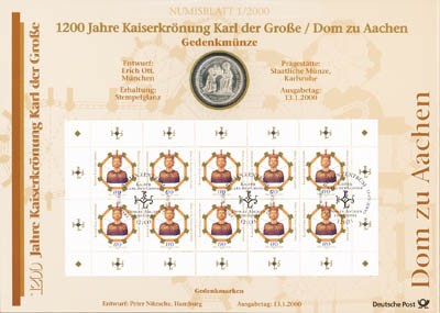 BRD Numisblatt 1/2000 Kaiser Karl der Große - Dom zu Aachen