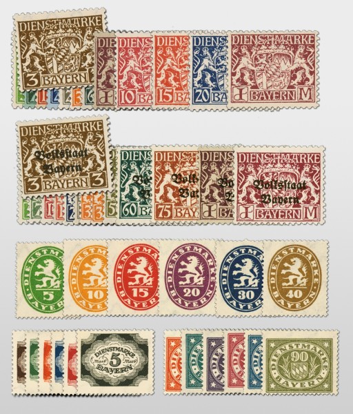 Bayern Dienstmarken MiNr. 16 - 61 ** allgemeine Ausgaben 1916 bis 1920 komplett