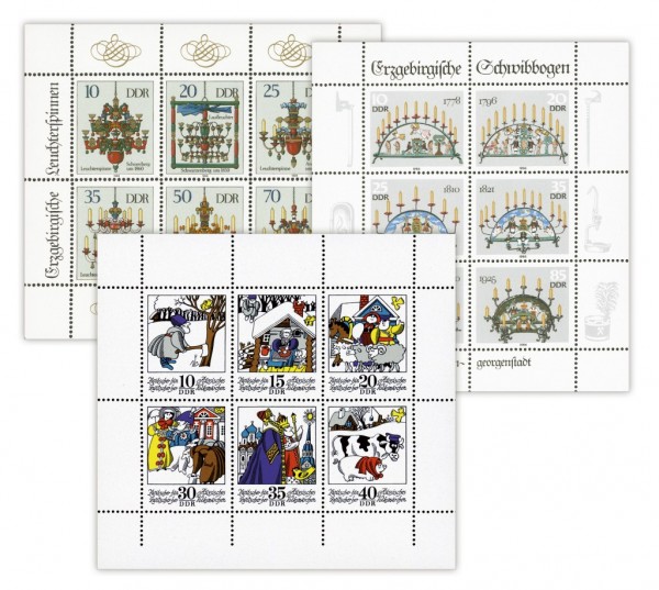 DDR 3 Kleinbogen mit Plattenfehler ** MiNr. 1995/2000, 3057/62, 3289/94