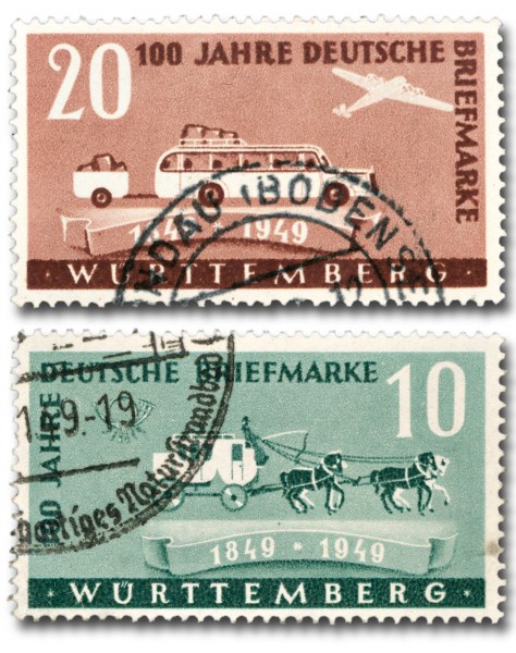 Franz.Zone Wü./Hz. MiNr. 49/50 o 100 Jahre deutsche Briefmarke
