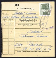 DDR Paketkarte mit MiNr. 1968 1,-M Aufbau i.d. DDR: Sowjet. Ehrenmal