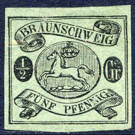 Braunschweig MiNr. 10A (*) 5 Pfennige / schwarz auf graugrün