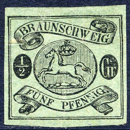 Braunschweig MiNr. 10A (*) 5 Pfennige / schwarz auf graugrün