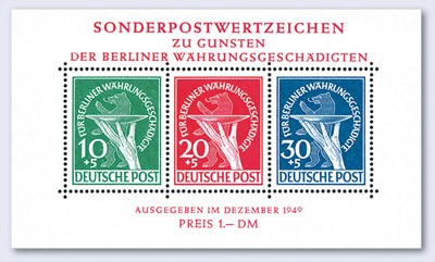 Berlin MiNr. 68/70 Bl. 1 ** FA Für Berliner Währungsgeschädigte