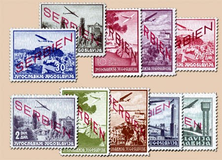 Dt. Besetzung Serbien MiNr. 16-25 ** Flugpostmarken mit Aufdruck Serbien (10 Werte)