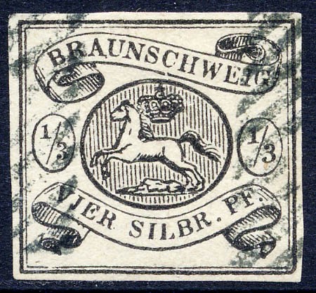 Braunschweig MiNr. 5 o 4 Pfennige / schwarz auf grauweiß
