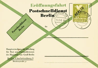 Berlin FDC Mi-Nr. 17 / Schw.-aufdruck Eröffnung Postschnelldienst Berlin