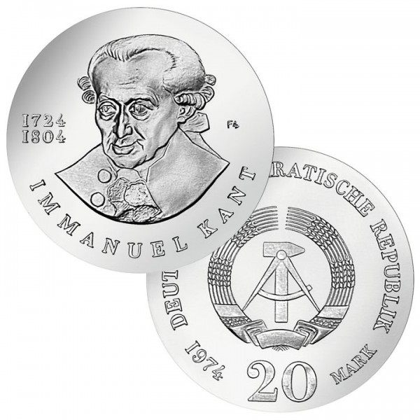 DDR Münze 1974, 20 M, st 250. Geburtstag Immanuel Kant