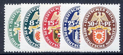 Dt. Reich MiNr. 430/34 ** Dt. Nothilfe 1929: Wappenzeichnungen